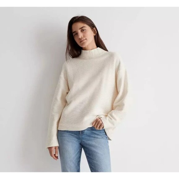 Madewell Ribbed Ivory Funnel Neck Sweater - Picture 2 of 7